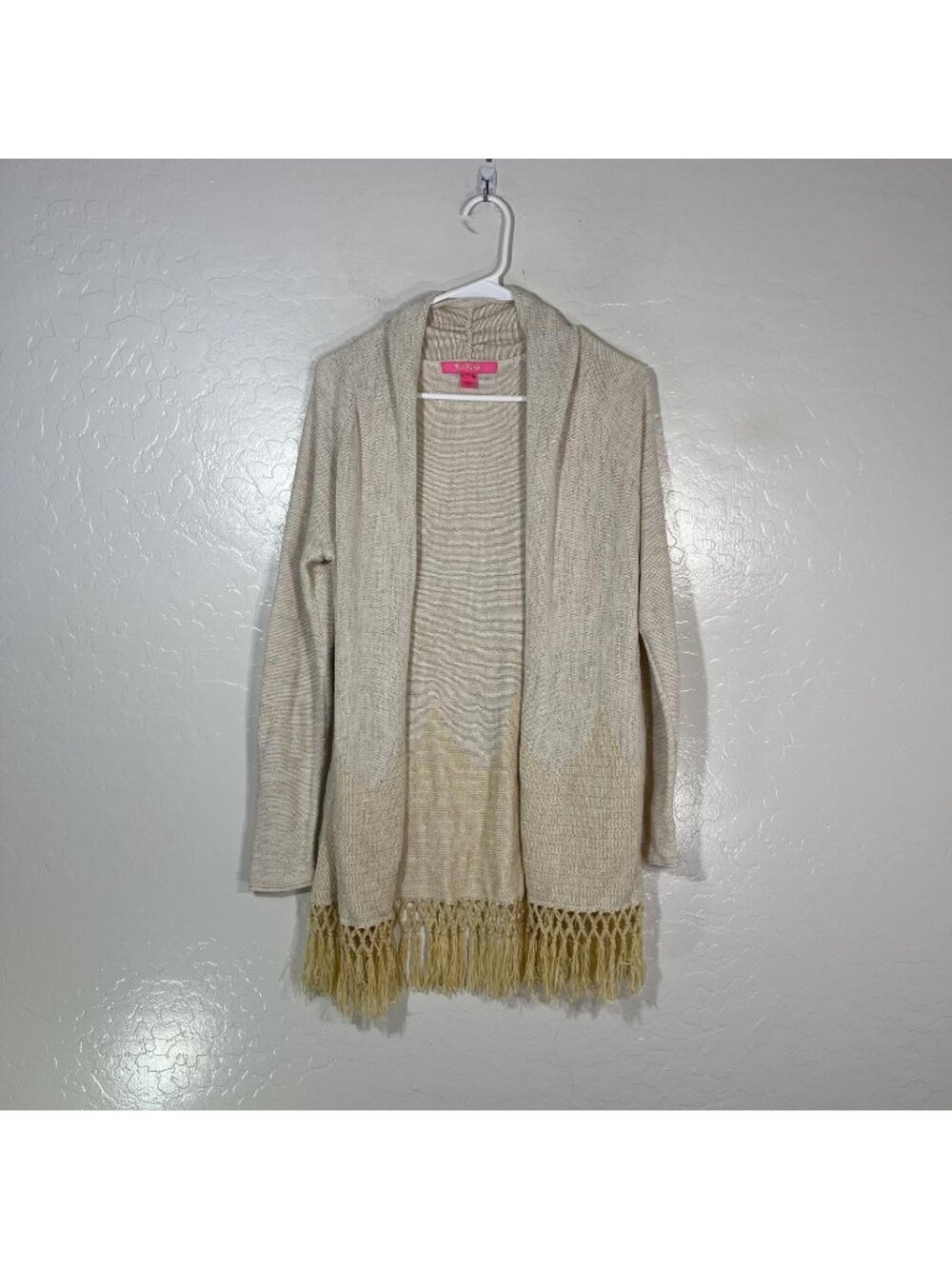 Lilly Pulitzer Cardigan Sweater Womens Small White Cotton Polyester Fringe Knit